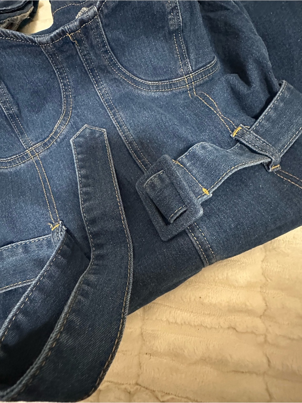 SHEIN Denim Belted Bodycon Mini Dress - Deep Blue - Picture 13 of 14